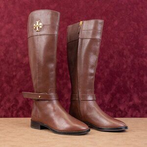 Tory Burch Wmn Everly Signature Wide Leather Brown Equestrian Riding Boots sz 5
